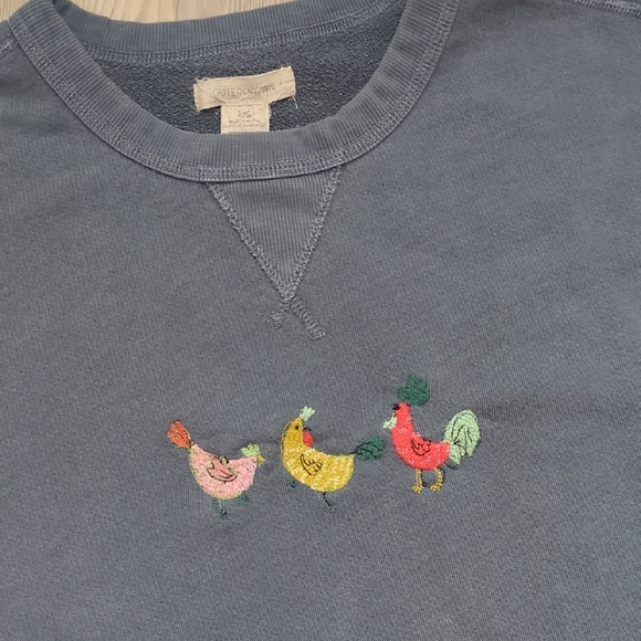 Outerknown Tops - Outerknown Crazy Chicken Embroidered Pullover Sweatshirt High Low L Organic Cott